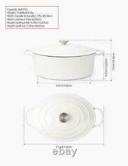 Marmite & Bouteille Cocotte en fonte émaillée avec couvercle surdimensionné 8 QT, Blanc