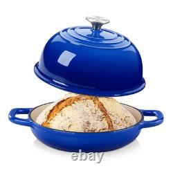 Marmite en fonte 5 QT ronde pour pain avec couvercle dôme, émaillée bleue Velaze