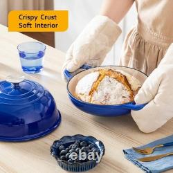 Marmite en fonte 5 QT ronde pour pain avec couvercle dôme, émaillée bleue Velaze