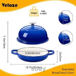 Marmite en fonte 5 QT ronde pour pain avec couvercle dôme, émaillée bleue Velaze