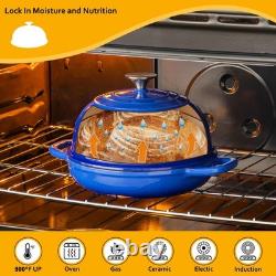 Marmite en fonte 5 QT ronde pour pain avec couvercle dôme, émaillée bleue Velaze
