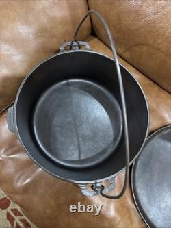 Marmite hollandaise Griswold Tite-top 10 avec couvercle Erie, Pennsylvanie 843, couvercle 180, poêle en fonte à 3 pieds