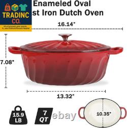 Marmite ovale émaillée avec couvercle, cocotte en fonte de 7 qt avec poignées doubles