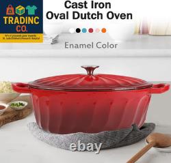 Marmite ovale émaillée avec couvercle, cocotte en fonte de 7 qt avec poignées doubles
