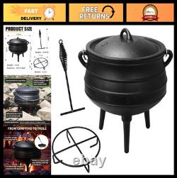 Marmite potjie en fonte à 3 pieds de 6 qt, type chaudron, avec couvercle et lève-couvercle, pré-culottée