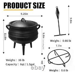 Marmite potjie en fonte à 3 pieds de 6 qt, type chaudron, avec couvercle et lève-couvercle, pré-culottée