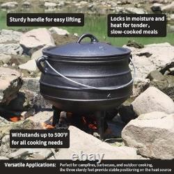 Marmite potjie en fonte à 3 pieds de 6 qt, type chaudron, avec couvercle et lève-couvercle, pré-culottée