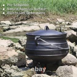 Marmite potjie en fonte à 3 pieds de 6 qt, type chaudron, avec couvercle et lève-couvercle, pré-culottée
