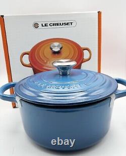 NOUVEAU Le Creuset 2 Quart Marseille Blue Signature Round Dutch Oven Pot Pan Lid Box