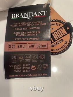 Nouveau Brandani Italie Fonte Disa Braiser 3 Qt Cocotte Pot Pan Blanc Couvercle en Or