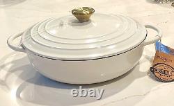 Nouveau Brandani Italie Fonte Disa Braiser 3 Qt Cocotte Pot Pan Blanc Couvercle en Or