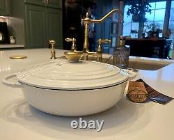 Nouveau Brandani Italie Fonte Disa Braiser 3 Qt Cocotte Pot Pan Blanc Couvercle en Or