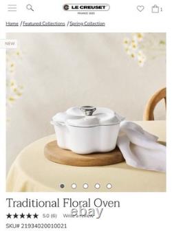 Nouveau Le Creuset cocotte traditionnelle florale à pétales de fleur 2,25 qt faitout blanc