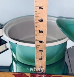 Plat de service à double pot en émail vintage MCM avec couvercle / faitout / vert