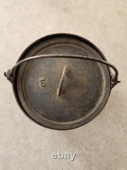 Pot en fonte antique n° 10 avec couvercle, fait de la Hollande