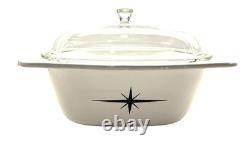 RARE CorningWare vintage noir Starburst cocotte en fonte de 4 pintes P-34-B avec couvercle Atomic