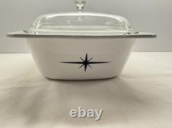 RARE CorningWare vintage noir Starburst cocotte en fonte de 4 pintes P-34-B avec couvercle Atomic