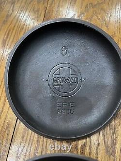 RARE Griswold Erie No. 6 Cocotte en fonte avec couvercle et logo incliné 2605 & 2606