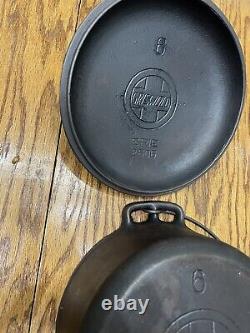 RARE Griswold Erie No. 6 Cocotte en fonte avec couvercle et logo incliné 2605 & 2606