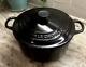 Rare Vtg Le Creuset Fonte 3,5 L. Cocotte Ronde Avec Couvercle #22 Noir Usure