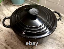 RARE VTG Le Creuset Fonte 3,5 L. Cocotte Ronde avec Couvercle #22 Noir USURE