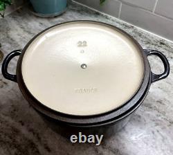 RARE VTG Le Creuset Fonte 3,5 L. Cocotte Ronde avec Couvercle #22 Noir USURE