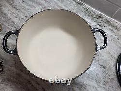 RARE VTG Le Creuset Fonte 3,5 L. Cocotte Ronde avec Couvercle #22 Noir USURE