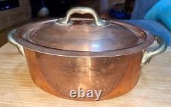 ROASTER PETITE OVALE EN CUIVRE FRANÇAIS VINTAGE AVEC COUVERCLE 10 X 5,5
