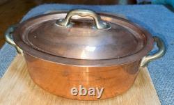 ROASTER PETITE OVALE EN CUIVRE FRANÇAIS VINTAGE AVEC COUVERCLE 10 X 5,5