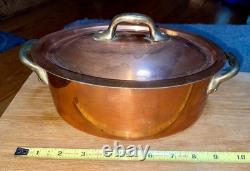 ROASTER PETITE OVALE EN CUIVRE FRANÇAIS VINTAGE AVEC COUVERCLE 10 X 5,5