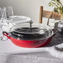 Rôtissoire en fonte de 3,5 qt avec couvercle en verre, cocotte en fonte émaillée STAUB cerise, fabriquée en France, pour 3 à 4 personnes