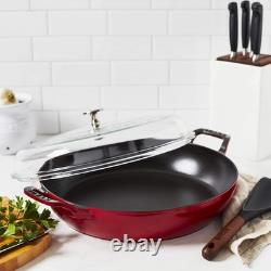 Rôtissoire en fonte de 3,5 qt avec couvercle en verre, cocotte en fonte émaillée STAUB cerise, fabriquée en France, pour 3 à 4 personnes
