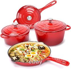 Set de Casseroles en Fonte Émaillée 7 Pièces comprenant des Faitouts, une Casserole et une Poêle