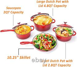 Set de Casseroles en Fonte Émaillée 7 Pièces comprenant des Faitouts, une Casserole et une Poêle
