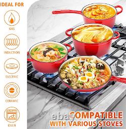 Set de Casseroles en Fonte Émaillée 7 Pièces comprenant des Faitouts, une Casserole et une Poêle