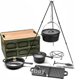 Set de camping de 8 pièces en fonte avec cocotte. Pot en fonte de 4,5 Qt avec couvercle et lève-couvercle.