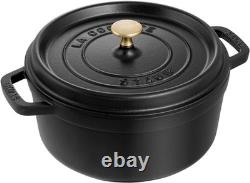 Staub Cocotte ronde en fonte 4 qt noire (boîte ouverte)