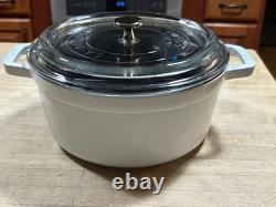 Staub La Coccotte Blanche #24 France 4qt Cocotte Ronde en Fonte avec Couvercle en Verre