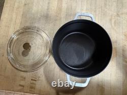Staub La Coccotte Blanche #24 France 4qt Cocotte Ronde en Fonte avec Couvercle en Verre
