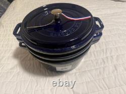 Staub en fonte, 5 qt, rond, cocotte, ensemble empilable de 4 pièces, bleu foncé