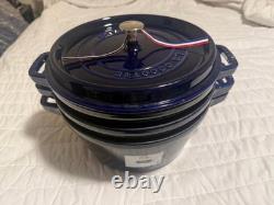 Staub en fonte, 5 qt, rond, cocotte, ensemble empilable de 4 pièces, bleu foncé