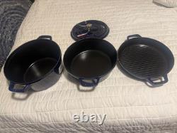 Staub en fonte, 5 qt, rond, cocotte, ensemble empilable de 4 pièces, bleu foncé