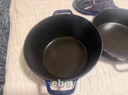 Staub en fonte, 5 qt, rond, cocotte, ensemble empilable de 4 pièces, bleu foncé