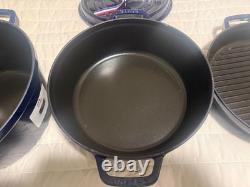 Staub en fonte, 5 qt, rond, cocotte, ensemble empilable de 4 pièces, bleu foncé