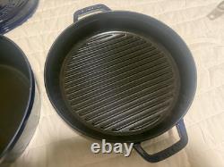 Staub en fonte, 5 qt, rond, cocotte, ensemble empilable de 4 pièces, bleu foncé