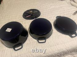 Staub en fonte, 5 qt, rond, cocotte, ensemble empilable de 4 pièces, bleu foncé