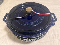 Staub en fonte, 5 qt, rond, cocotte, ensemble empilable de 4 pièces, bleu foncé