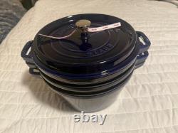 Staub en fonte, 5 qt, rond, cocotte, ensemble empilable de 4 pièces, bleu foncé