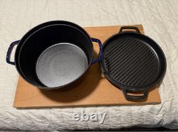 Staub en fonte 7 qt, cocotte ronde, braiser et griller. Bleu foncé