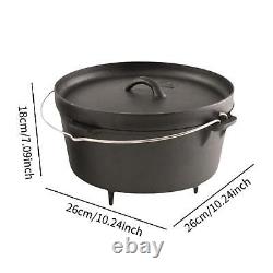 Utilisation de la fonte néerlandaise pour camping dans le four avec poignée en métal et couvercle - Ustensiles de cuisine pour barbecue
